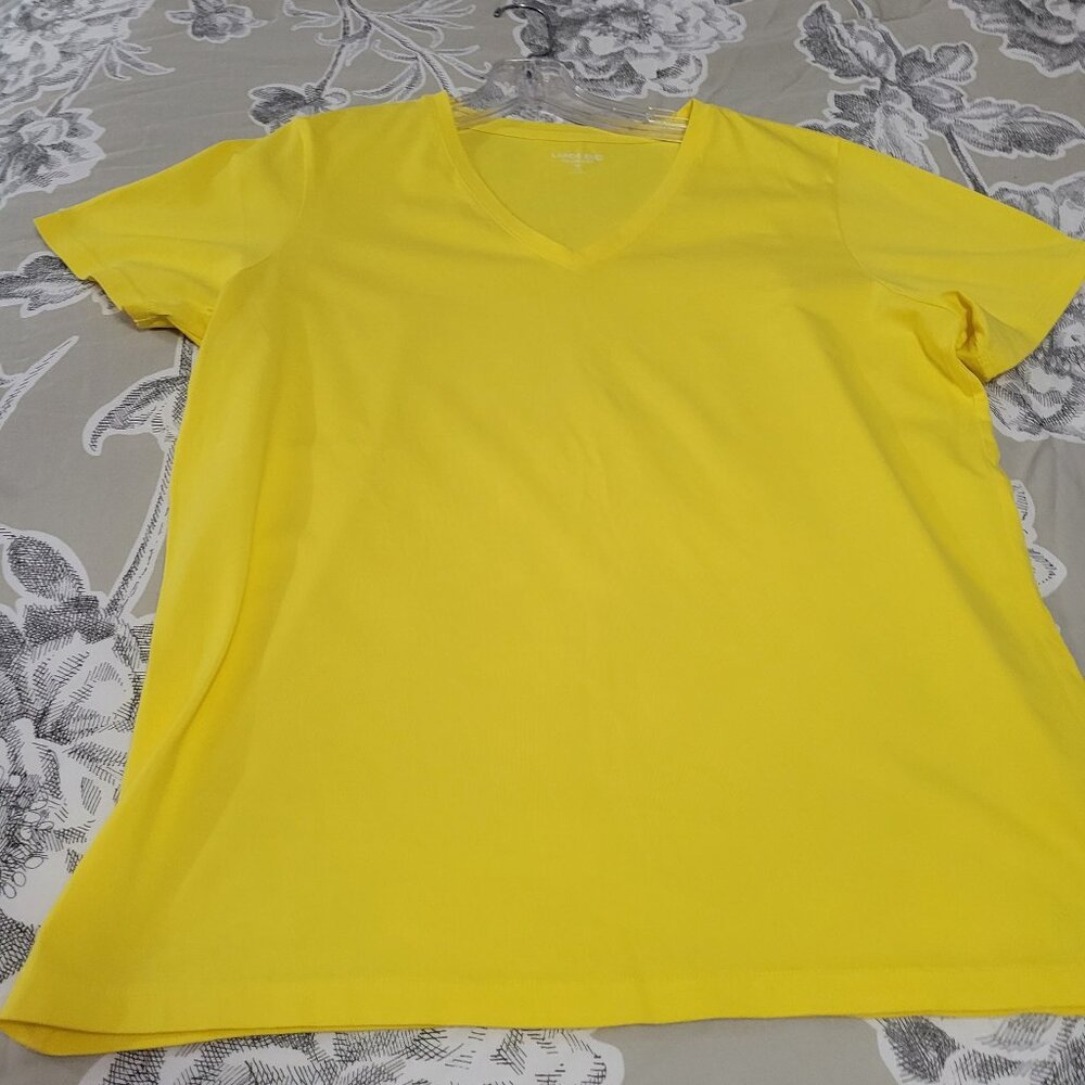 Lands' End Bright Yellow Supima Cotton V-Neck Short Sleeve T Shirt Medium